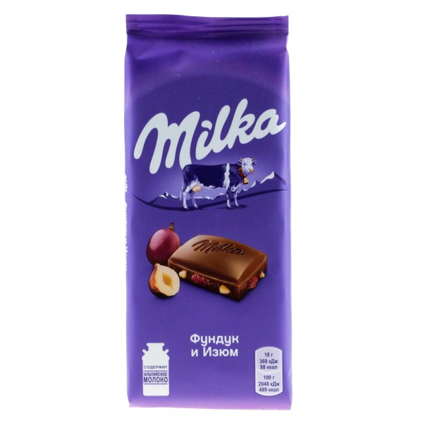 Шоколад Милка (Milka) 90г Фундук и Изюм
