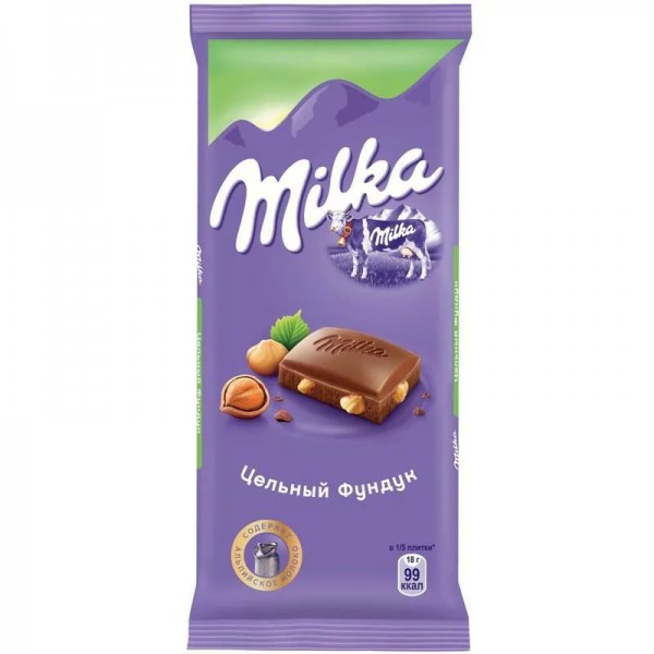 Шоколад Милка (Milka) 90г Цельный фундук